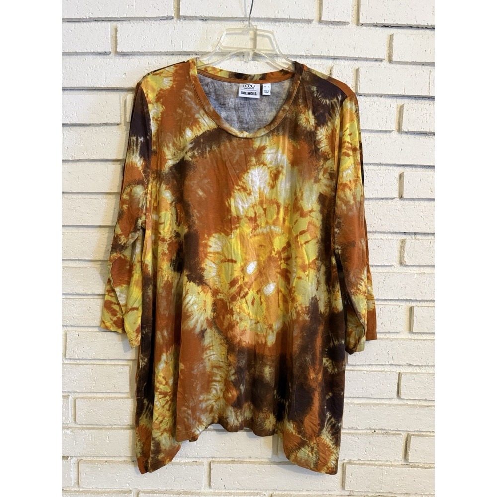 Logo Lori Goldstein SmileyWorld Women Tunic Top Size XL Gold Tie Dye